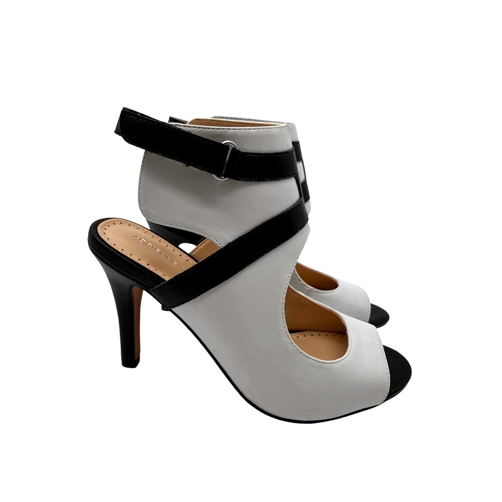 Adrienne Vittadini Glorene Heels Womens 7M White Black New Colorblock Cutout